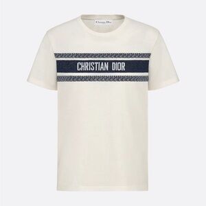 Dior White Tee with Navy Christian Dior Chest Band Xs